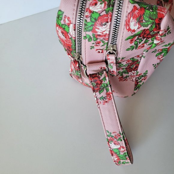 Betsey Johnson Large Double Zip Make Up Cosmetic Bag Pink Floral Red Roses - Picture 6 of 12